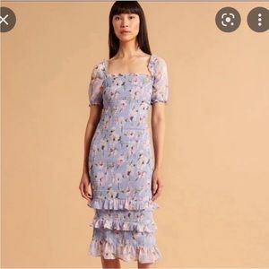 Abercrombie & Fitch Smocked BodyCon Midi Dress